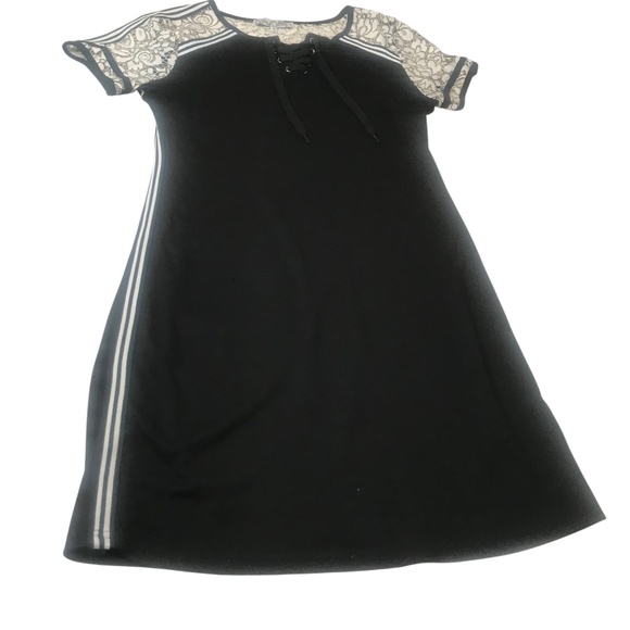 Lace-Up Neck Sheer Sleeves Striped Trim Bodycon Dress Size M - Picture 3 of 15